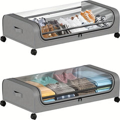 2 Pieces Underbed Metal Storage Organizer with Wheels & Lid for Clothes, Bedding & Home Organization Essentials