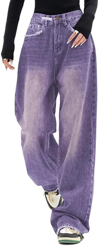 EMMIOL Jeans para mujer, pantalones vaqueros holgados de pierna ancha, cintura alta, pantalones cargo Y2K, pantalones casuales sueltos para novios, ropa de calle vintage 