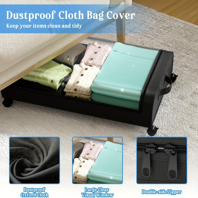 2 Pieces Underbed Metal Storage Organizer with Wheels & Lid for Clothes, Bedding & Home Organization Essentials