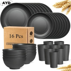 32-Pc Dinnerware Set: 16 Bread Plates, Serves 8 - Plates, Bowls, Mugs - Dishwasher & Microwave Safe - Lightweight for Camping/Daily - Gift Idea