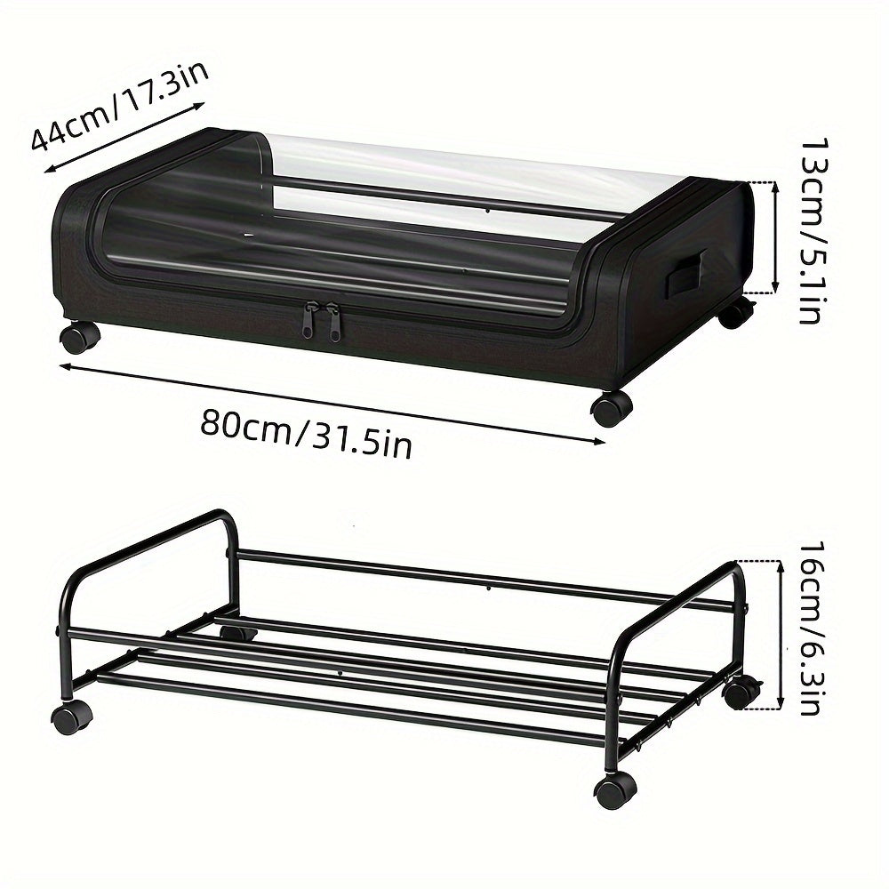 2 Pieces Underbed Metal Storage Organizer with Wheels & Lid for Clothes, Bedding & Home Organization Essentials