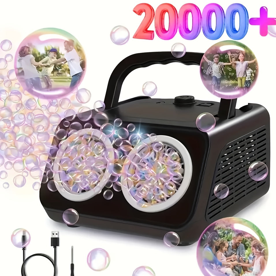 Automatic Bubble Blower Machine, Dual Fans, 20000+ Bubbles/Min, Kids Electric Bubble Maker, Plug-in/Battery, w/ 10X Concentrated Bubble Solution, Outdoor Toy