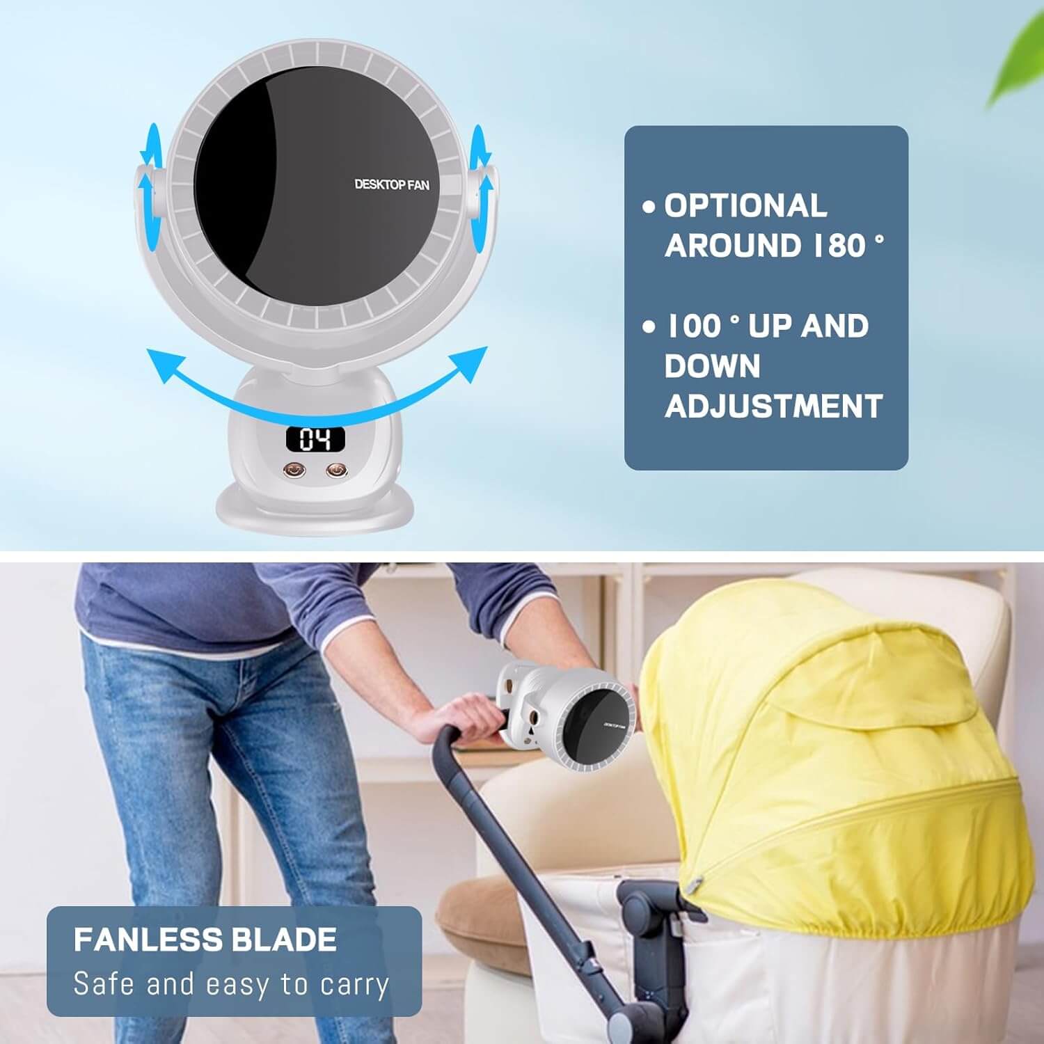 6-speed small personal bladeless cooling fan suitable for silent desk fans in homes, offices, and bedrooms