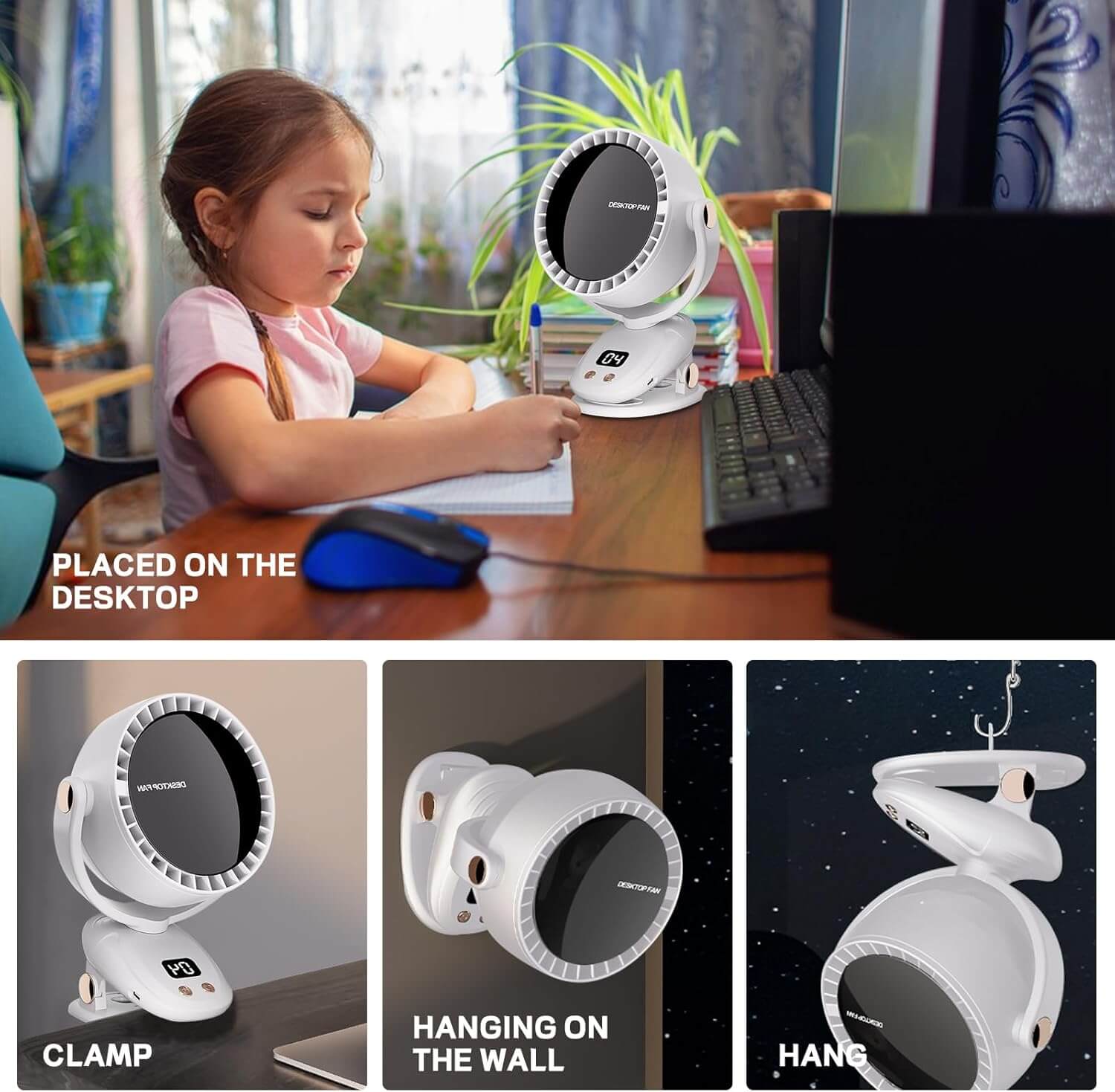 6-speed small personal bladeless cooling fan suitable for silent desk fans in homes, offices, and bedrooms