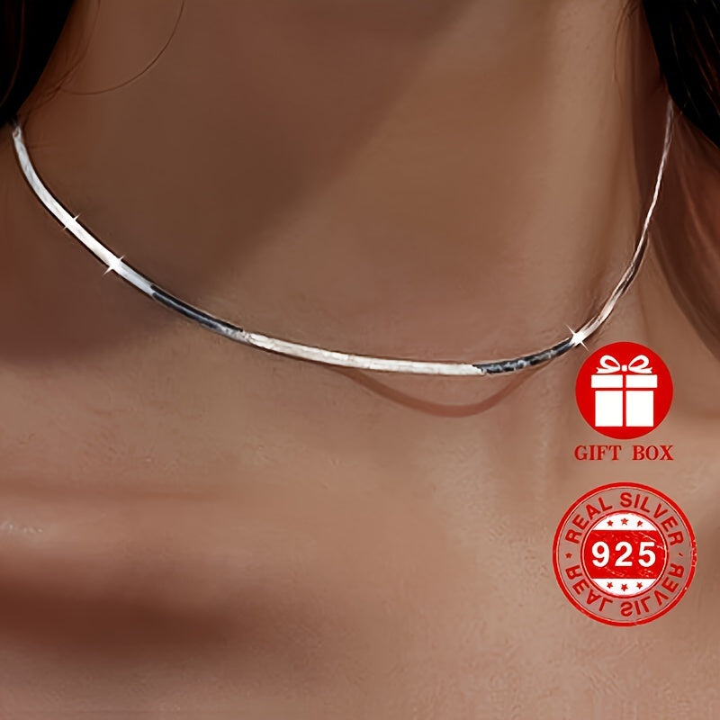 S925 sterling silver hypoallergenic flat snake bone chain, cool wind blade chain, fashionable silver necklace for women, light luxury, high-end feeling, collarbone chain 3.6g