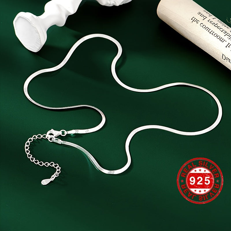 S925 sterling silver hypoallergenic flat snake bone chain, cool wind blade chain, fashionable silver necklace for women, light luxury, high-end feeling, collarbone chain 3.6g