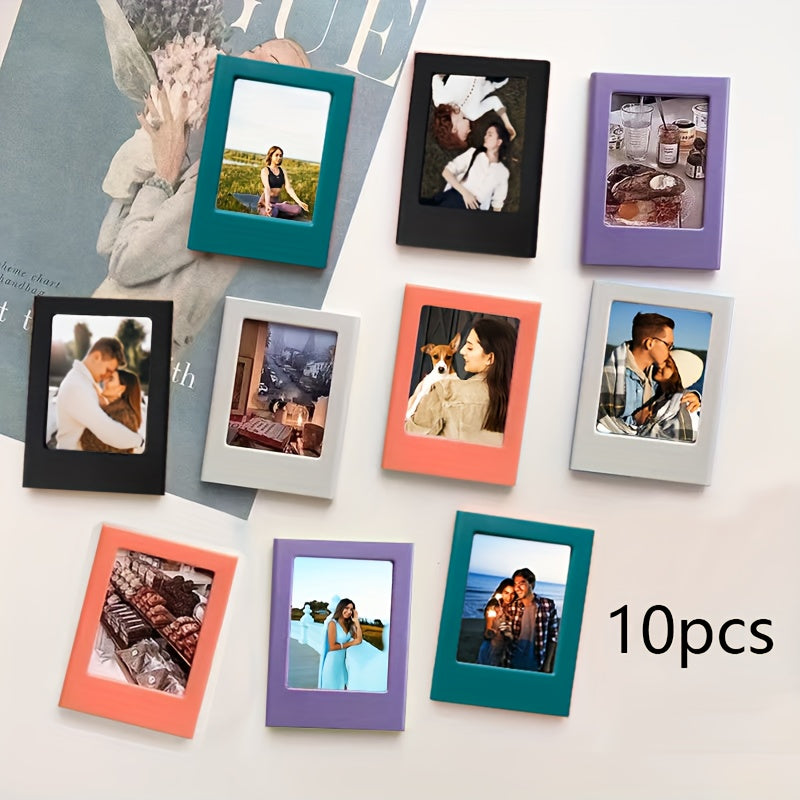 10 piece set of vibrant 3-inch magnetic photo frames for refrigerators