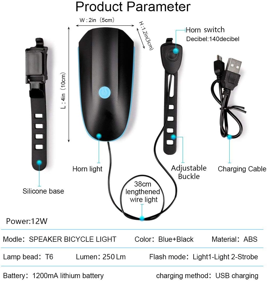 Rechargeable Bike Light With Horn Set, Bicycle Front Light With Bell for Electric Scooter Kids, 2 Modes Sound Siren, 3 Lighting Modes