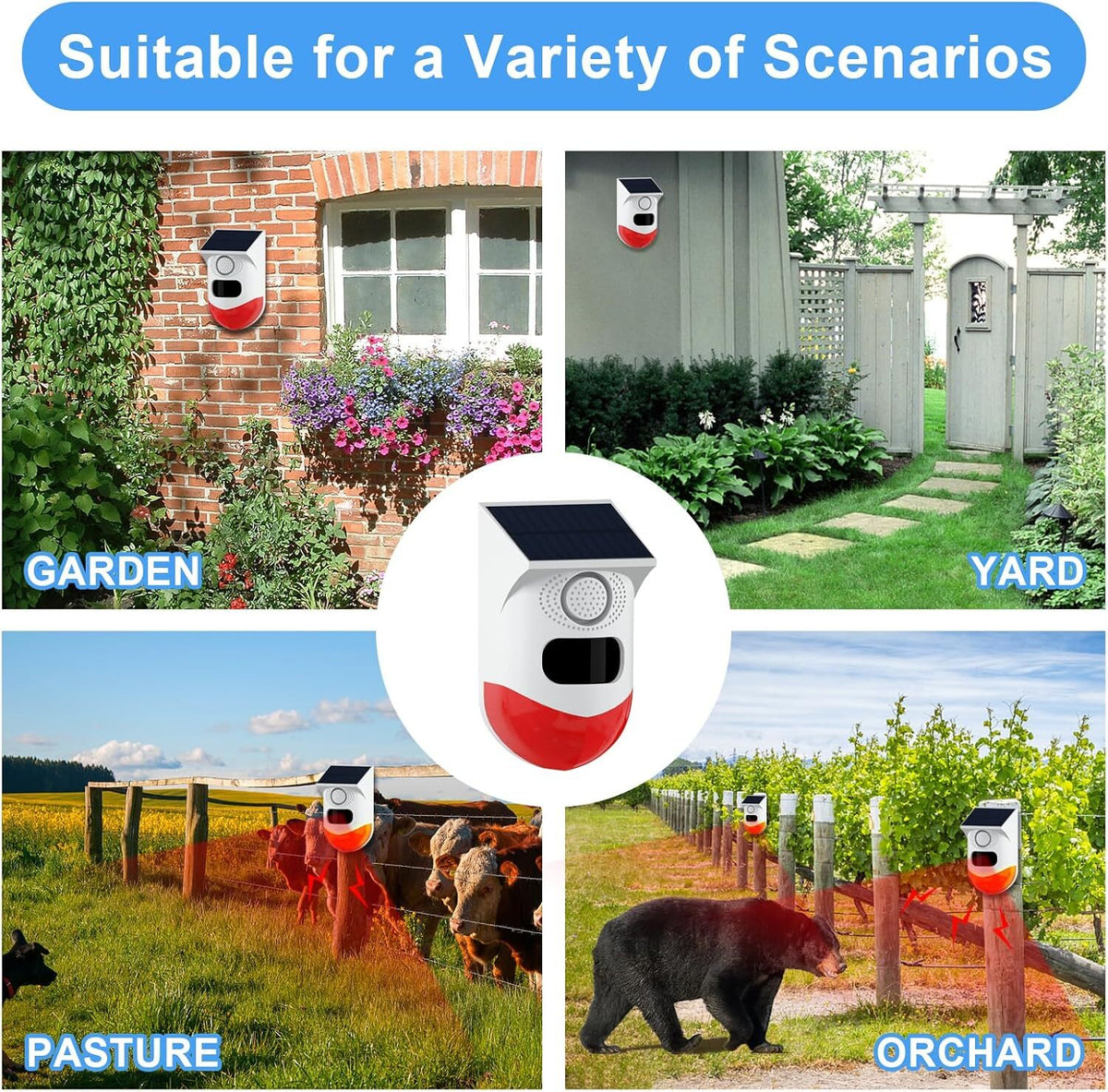 Solar Motion Alarm Outdoor 129dB Siren IP67 Waterproof (2 Pack)