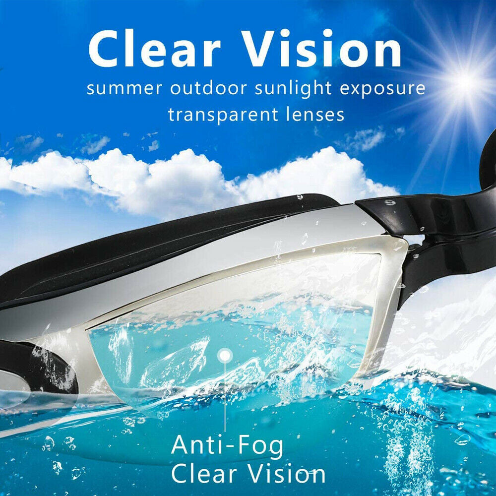 Adult Swim Goggles Adjustable Waterproof Anti-Fog UV Swimming Glasses + Ear Plug