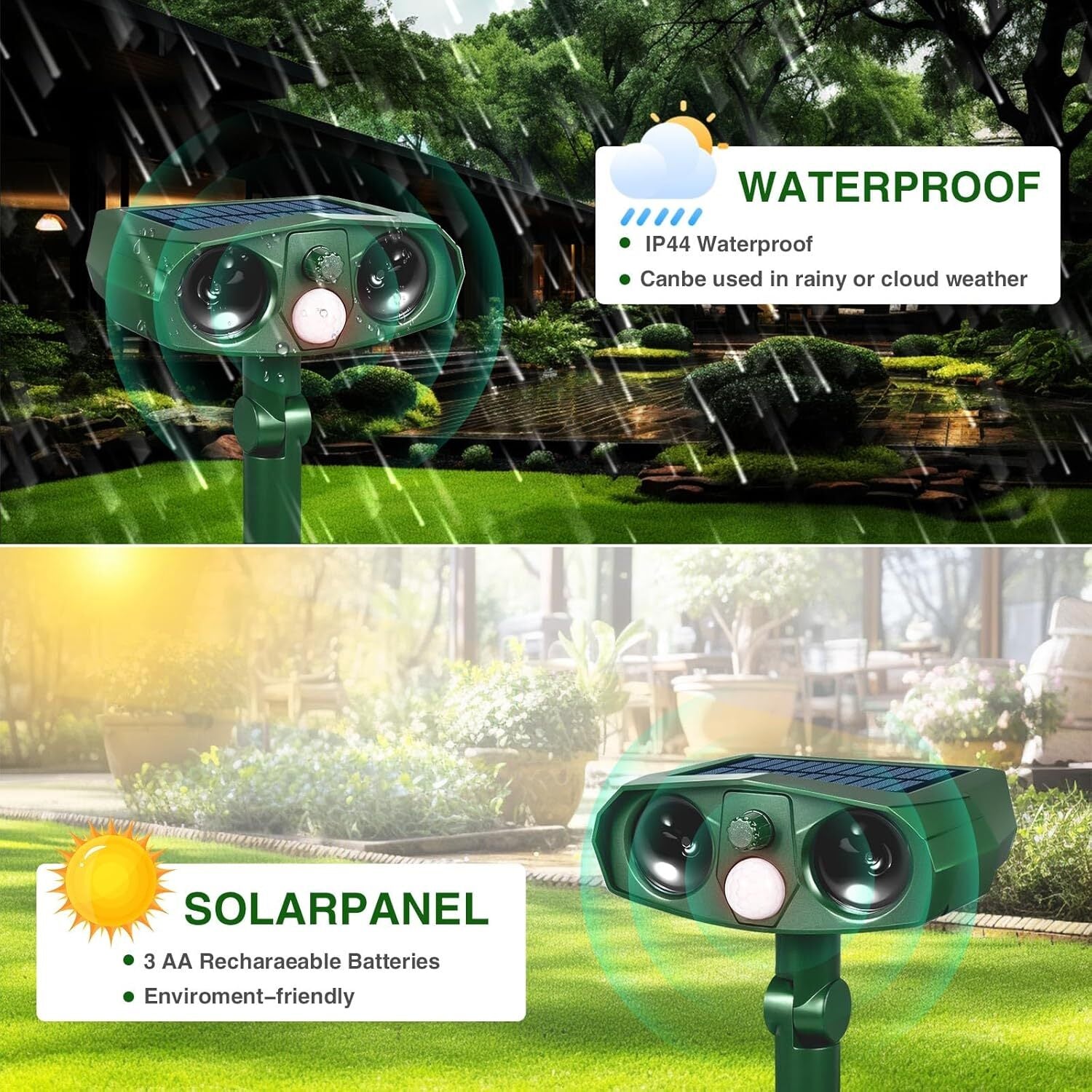 2-piece Outdoor Solar Ultrasonic Animal Repellent