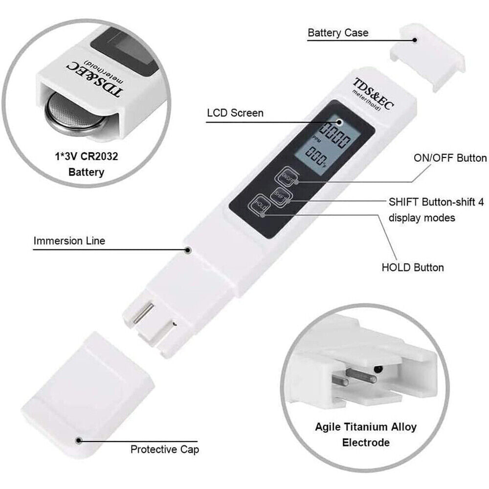2pc TDS Meter Digital Tester Water Quality Testing Kits Drinking Water 0-9990ppm