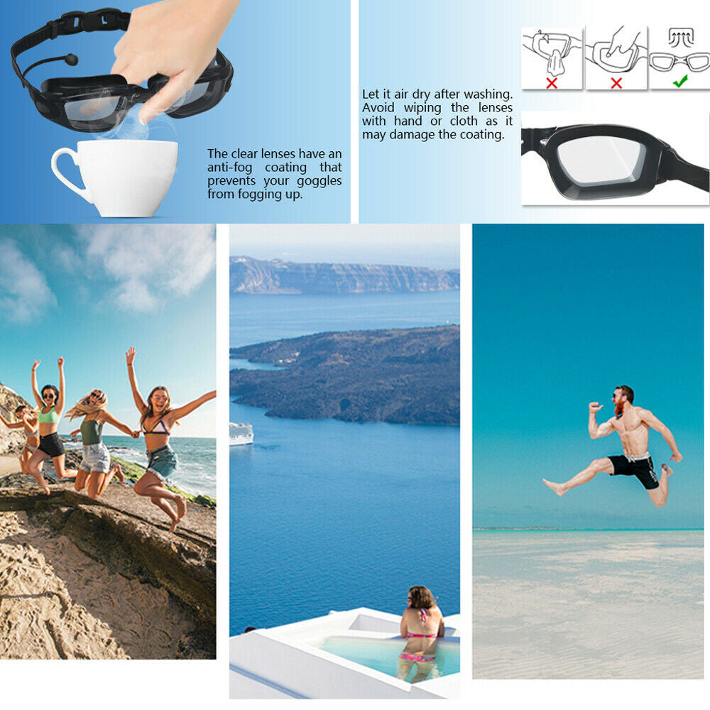 Adult Swim Goggles Adjustable Waterproof Anti-Fog UV Swimming Glasses + Ear Plug