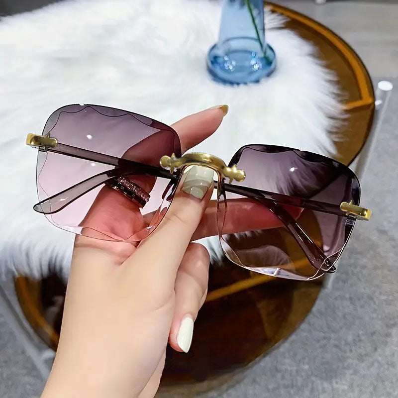 3-piece frameless edge cut shiny glasses with glass reflective gradient lenses for anti reflection